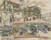 Lot 323 - George Hooper (1910-1994)
A HARBOUR ON AN ITALIAN LAKE
Signed l.r.