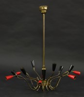 Lot 552 - An Italian twelve-branch brass and coloured plastic ceiling light