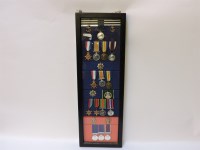 Lot 330 - A wall case of family medals;
Britannia Naval College Dartmouth. L.1345 J.Bowers SEA'n. 2Cl. RNR
WWI group of four to SS 106078 Private James L. Bowers STO. 1 RN.
WW1 group of three to 10801 Pte J O B