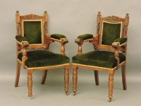 Lot 807 - A pair of late 19th century oak carved armchairs