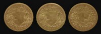 Lot 102A - Three Swiss 20 franc gold coins