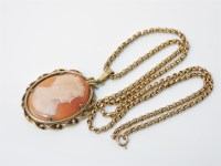 Lot 244 - A gold belcher chain necklace with gilt metal mounted cameo