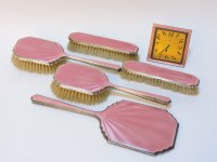 Lot 298 - A silver and pink enamel vanity set