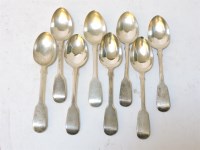 Lot 286 - A set of eight Victorian silver Fiddle pattern dessert spoons