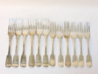 Lot 291 - Two sets of six Victorian silver Fiddle pattern small forks