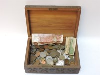 Lot 91 - An old wooden box of mixed coinage