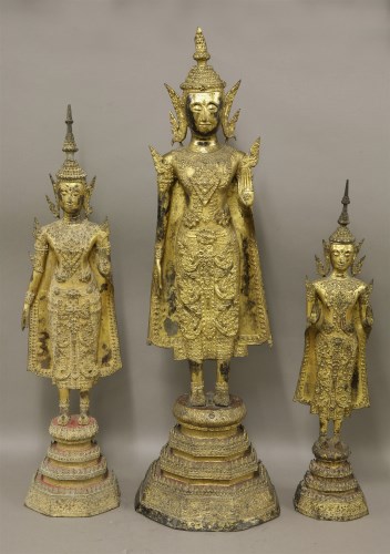 Lot 8 - Three Thai gilt bronze Buddhas