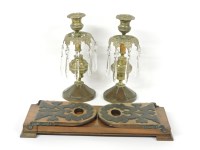 Lot 1212 - A pair of brass lustre candlesticks