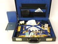 Lot 1366 - A leather briefcase containing a small quantity of Masonic items