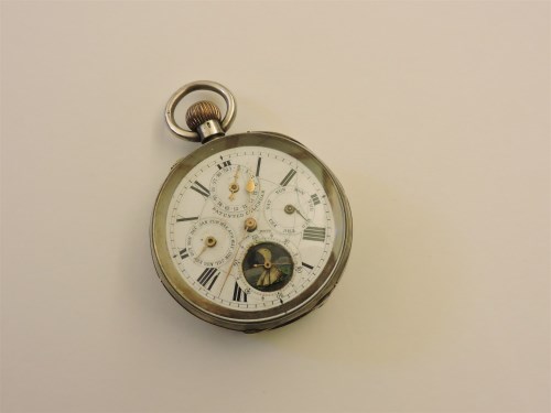 Lot 1049 - A continental silver cased patented calendar pocket watch