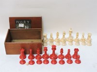 Lot 316 - A Staunton pattern natural and stained ivory chess set