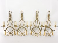 Lot 1380 - A set of four rope twist twin branch wall lights