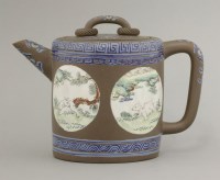 Lot 102 - An attractive enamelled Yixing Teapot and Cover