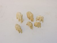 Lot 1095 - Six early 20th century small carved ivory elephants
