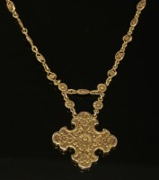 Lot 393 - An American gold flower head cross and chain necklace