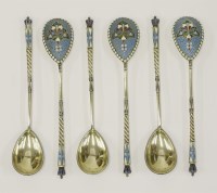 Lot 19 - A set of six late 19th/early 20th century Russian silver gilt and cloisonné enamel lemon teaspoons