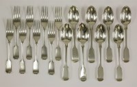 Lot 188 - Eight Victorian silver fiddle pattern dessert spoons