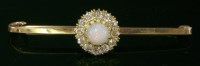 Lot 441 - An opal and diamond cluster bar brooch