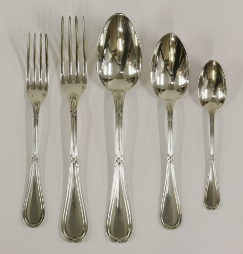 Lot 13 - A French silver ribbon and reed pattern part flatware service