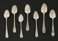 Lot 123 - Another group of seven George III silver hanoverian/old english picture-back teaspoons