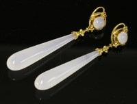 Lot 314 - A pair of Regency gold and chalcedony drop earrings