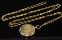 Lot 595 - A gold open-faced key wound Swiss fob watch