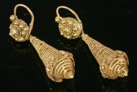 Lot 318 - A pair of Regency gold cannetille drop earrings