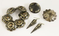 Lot 326 - A pair of Victorian piqué work drop earrings