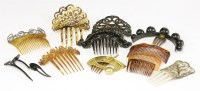 Lot 330 - A collection of tortoiseshell and early imitation tortoiseshell or celluloid mantillas or hair combs