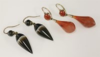 Lot 358 - A pair of early Victorian gold cornelian drop earrings