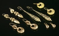 Lot 395 - A collection of five pairs of Victorian gold earrings