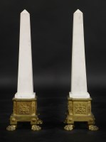 Lot 72 - A pair of gilt bronze and marble obelisks