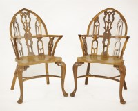 Lot 432 - A pair of modern yew wood Gothic Windsor chairs