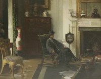 Lot 303 - Albert Chevallier Tayler RA (1862-1925)
AN INTERIOR WITH AN ELEGANT LADY SEATED BY A FIREPLACE
Signed l.r.