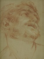 Lot 152 - Follower of Jean-Antoine Watteau
STUDY OF A YOUNG MAN IN A TRICORN HAT
Red chalk over pencil
19 x 13cm;
French School