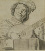 Lot 153 - After Frans Hals
JESTER WITH A LUTE
Pen and ink and grey washes
17 x 16cm;
Manner of Jan Steen
PORTRAIT OF A MAN
Pencil
10 x 10cm;
Circle of Pieter van Bloemen
TWO MERCHANTS CONVERSING
Pen and ink and