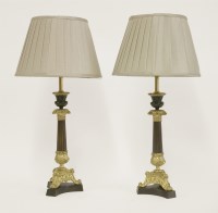 Lot 413 - A pair of gilt bronze candlesticks