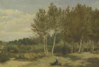 Lot 262 - Walter Wallis (fl.1851-1900)
'SCENE IN BRITTANY' - TWO FIGURES IN A WOODLAND GLADE
Signed l.l.