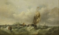 Lot 269 - Henry King Taylor (1799-1869)
A TRADING SCHOONER IN CHOPPY SEAS OFF A MOORED HULK
Signed (on buoy) l.l.