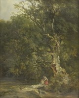 Lot 254 - Attributed to Henry John Boddington (1811-1865)
TREES AND FIGURES BY A STREAM
Oil on canvas
71 x 58cm