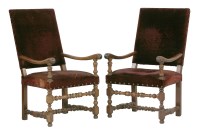 Lot 433 - A pair of French walnut framed elbow chairs