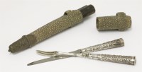 Lot 178 - A silver travelling knife and fork set