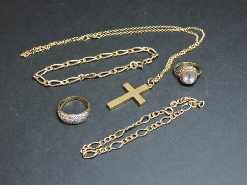 Lot 51 - A 9ct gold cross and chain