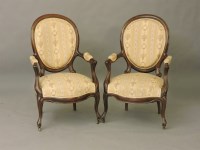 Lot 458 - A pair of 19th century French mahogany framed open armchairs