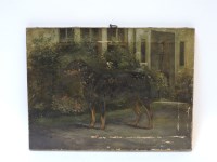 Lot 341 - ...Jenkins
A DOG STANDING IN FRONT OF A BUILDING
Indistinctly signed and dated l.l.