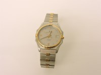 Lot 34 - A bi-coloured stainless steel gentleman's Universal Geneve quartz bracelet watch