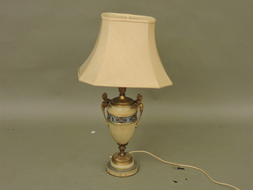 Lot 316 - A French alabaster and champleve  table lamp