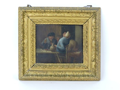 Lot 376 - Manner of Egbert van Heemskirk
PEASANTS CAROUSING IN A TAVERN
Oil on metal
16 x 19cm