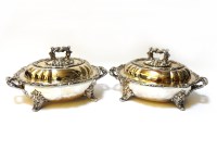 Lot 91 - A pair of Victorian silver plated twin handled tureens