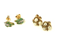 Lot 19 - A pair of 9ct gold emerald and diamond spray earrings